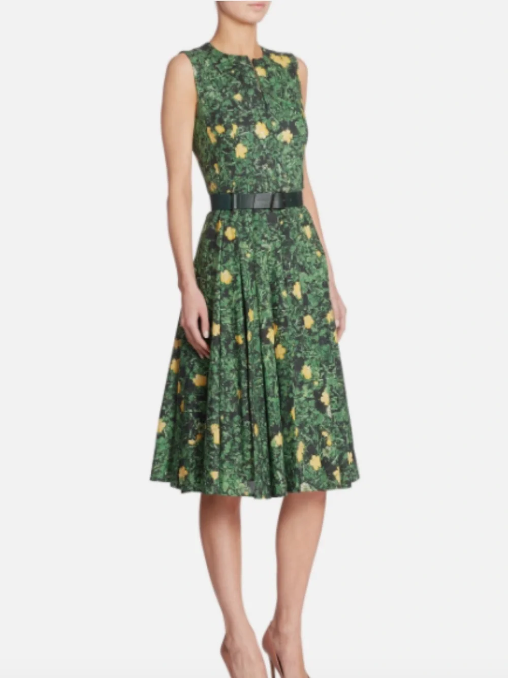 AKRIS Buttercup Floral Print A-line Dress Size 8 Green Yellow Cotton Voile Chic - Picture 5 of 11